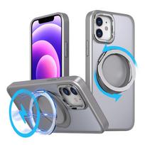 KEYSION Shockproof Matte Case for MagSafe for iPhone 11 12 Pro Max 360 ° Rotating Magnetic Ring Stand Transparent Phone Cover for iPhone 12 pilka spalva