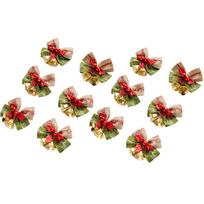 12Pieces Christmas Bows with Bells Vintage Burlap Bows Bowknots Set for Christmas Tree Presents Case Wrapping Decoration B beige