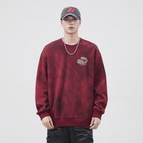 American Heavy Crew Neck Sweater Men'S Trendy Brand Car Print Long-Sleeved Top Autumn Loose Pullover Jacket 3XL raudona