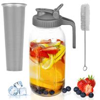 Glass Mason Jar Pitcher with Lid 2 Quart (64oz / 2L) Wide Mouth Leak Proof Water Jug with Filter 64oz pilka