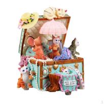 Christmas Cat Gift Box Statue Tabletop Ornament, Cute Centerpiece Craft Resin Figurine Animal