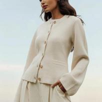 Autumn Long Sleeve Elegant Knitted Cardigan Jacket Women's Sweater Winter Round Neck Vintage Wool Sweaters Cardigans Pockets Slim Fit Knitwears 25339 XS dramblio kaulas