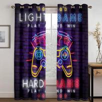 Gamepad Game Controller Video Boy Children's Shading Bedroom Kitchen Winodw Curtains Set for Living Room 2 Pieces Free Shiping 100W130H(CM)40x51in&Rod Pocket blue