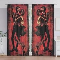 2pcs Skeleton Dance Printed Curtain for Halloween Home Decor - Rod Pocket Window Treatment for Bedroom, Office, Kitchen 52.5cmX116cm X 2pcs black