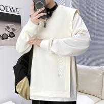 Heavy Splicing Fake Two-piece Round Neck Sweatshirt Men's Trendy Spring and Autumn New Pullover Long-sleeved Casual Tops M