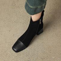 Krazing Pot Genuine Leather Nubuck Winter Thick Med Heels Western Boots Women Zipper Patch Work Ankle Boots 34 juoda