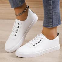 Fashion 2024 New Fashionable Solid Color Women's Sports Shoes Round Toe Comfortable Outerwear Versatile Shallow Lace Flat Women's Shoes 43 balta