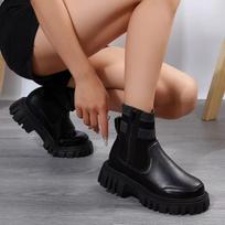 Large Casual One Step Sock Snow Boots Autumn Winter Middle Tube Knitted Flyknit Martin Boots PU Short Cotton Shoes 36-42 36 juoda