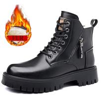 Fashion Warm Fur Winter Men’s Boots Vintage Work Long Boots Fashion Lace-Up Casual Handmade Quality Casual Combat Cowboy Boots Outdoor 38