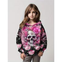 Hoodies Puikus kaukolės 3D spaudinys Mergaitėms Puloveris Megztinis Patogus prigludimas Helovino vakarėlis Ilgomis rankovėmis Vaikų drabužiai Mergaitės Viršutiniai drabužiai 100CM