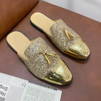 Fashion Murray Shoes Men Half Headed PU Spliced Tassel Decoration Block Carved Casual Slippers Fashion Classic Men Slippers 38 auksas
