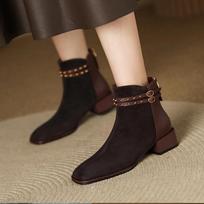 Fashion Women Winter Chelsea Boots 2024Korean Fashion Square Toe Women's High-heeled Shoes All-match Ankle Boot Retro Office Ladies Shoe 35 ruda