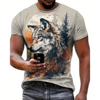 Animal Wolf Pattern Men's T shirt Fashion Crew Neck Short Sleeve Sport Tee Versatile Comfortable T-shirt Athletic Style Clothing S gray