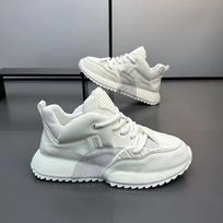 Fashion Casual Microfiber Leather Spring Breathable Increased Internal Platform Shoes for Male Women Fashion Running Chunky Sneakers 43 beige