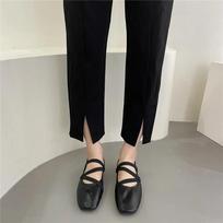 Fashion Ballet Flat Shoes Women Comfy Leather Shoes Women Luxury Women Square Toe Flat Mary Janes Ladies Shoes Double Buckle Flats 35