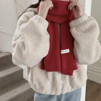 Winter Women'S Scarf Solid Color Soft Waxy Versatile Korean Couple Fashion Student Basic Knitted Warm Scarf 160cm raudona
