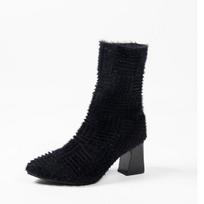 Fashion Fur Women Snow Sock Boots Pointed Toe Mid Calf Chunky Shoes Woman 2024 Trend Elegant Chelsea Boots Pumps Winter New Mujer Botas 35 juoda