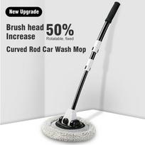 Chenille Microfiber Car Wash Brush 3-section Curved Rod Telescopic Mop For Doors Window Sills Windscreens Cleaning Truck Washing black