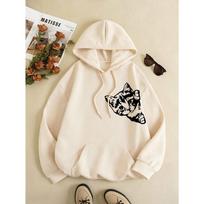A Cute Little Cat With A Sideways Body Hoodie Women Simple fur-liner Hoody Autumn S-XXL Sweatshirt Fashion Quality Woman Tops S