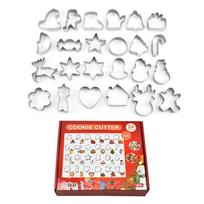 24pc Christmas Cookie Cutter Stainless Steel Cookie Mold Christmas Tree Gingerbread Man Snowflake Mill Box Baking Accessories white
