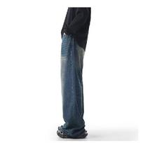 Hong Kong Trendy Men'S Summer New 2024 Personalized Letter Jeans Hip Hop Ins Trendy High Street Trendy Rascal Handsome Pants S tamsiai mėlyna spalva