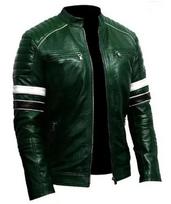 Motorcycle Men's Genuine Lambskin Leather Biker Soft Festive Green Jacket S žalia