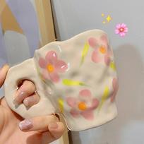 Japanese Hand Painted Cherry Tulip Mugs Ceramic Handmade Irregular Cups For Coffee Tea Milk Water Beautiful Mug Cup Coffee Gifts beige