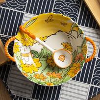 Ceramic Bowls Tableware Butterfly Pink Rabbit Soup Bowl Ceramic Noodle Bowl Salad Bowl with Sppon Hot New 650ML 0.5kg Wholesale brown