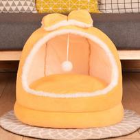Cat Kennel  Winter Warm Semi-enclosed Pet Kennel  Bow Cat House  Cat Bed  Four-season Universal Kennel  Cat Supplies S code (35 * 35 * 35CM) beige
