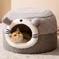 Cute Cat Bed Pet Dog House Winter Cat Villa Sleep Kennel Removable Warm Nest Enclosed Tents Cave Sofa Pet Supplies Accessory S black