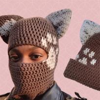New handmade crocheted vertical striped tassel line cat ear hat, personalized and fashionable adult hat Adult 57-59cm gray