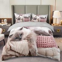 Lazy Cat Animal Duvet Cover Set (1 Duvet Cover+2 Pillowcase Without Pillow Insert) Soft Comfortable HD Printing Bedding For Home 135X200cm