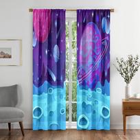 Colorful Space Galaxy Planet Cartoon Blackout Window Curtain for Living Room Bedroom Bathroom Kicthen Door Cupboard Decor Hooks W50 X H130(CM)X2&Hook