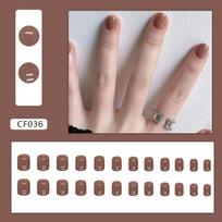 24 Pcs Early Autumn Atmosphere, Caramel Color, Simple and White Solid Color Nail Art Tablets, Fake Nail Products, Special for Women Wearing Nail gray