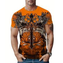 Vibrant Eagle Cross 3D Print Graphic Tee - Casual, Breathable, Short Sleeve, Summer Street Wear, Men's Fashion Clothing for Outdoor Activities M