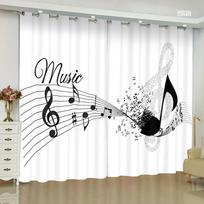 New Modern Light Luxury Note Piano Key Curtain Blackout Curtain for Music Dance Studio Living Room Bedroom Floor Windows 2pcs 2x50W130H(CM)&Grommet Top white