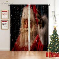 Santa Claus Printed Curtains, Christmas Tree, Car, Snowflake, Bedroom, Living Room, Dining Room, Window Decoration, 2 Pcs W50X130H(CM)X2PCS&Rod pocket blue