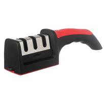 Knife Sharpener Handheld Multi-function 3 Stages Type Quick Sharpening Tool with Non-slip Base Kitchen Knives Accessories Gadget S raudona