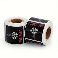 2 rolls 500 stickers Valentine's Day ledger stickers, flower love gift decoration stickers, florists self-adhesive label stickers, packaging stickers 2rolls black