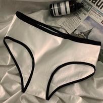 Sports Cool Style Simple Girl Underwear Mid Waist Briefs Black White Pure Cotton Women's Triangle Panties 3XL juoda