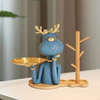 Deer Sculpture with Shelf, Animal Figurine, Craft, Birthday Gift, Resin Statue, Key Holder for mėlyna