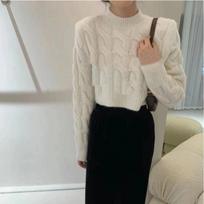 Rudens ir žiemos Retro Slim Fit trumpi megzti megztiniai megztiniai moterims Madingi ilgomis rankovėmis laisvalaikio megztiniai Moteriški solidūs megztiniai apvalia kakle 25649 One Size balta