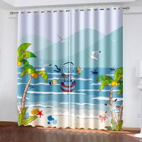 Cartoon Animal Printed Thermal Curtain Living Room Blackout Curtain for Kids Boys Girls Bedroom Darkening Window Curtains W132cm x H160cm&Grommet blue