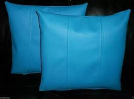 Real Leather Genuine Soft Blue Decor Lambskin Designer Pillow Cushion Home Cover 14 x 14 in mėlyna