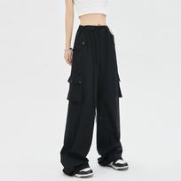 Fashion Street Cotton Casual Baggy Cargo Pants Women Spring Summer Thin High Waist Wide Leg Pants Women Solid Loose Pockets Lady Sports Trousers 25709 S juoda