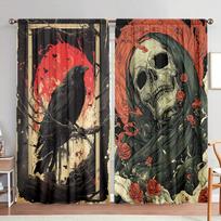 2 vnt. su skeletu ir varna margos užuolaidos Helovinui, namų dekoravimui - Užuolaida su tuneliu strypui, miegamojo, biuro, virtuvės langams 52.5cmX116cm X 2pcs brown