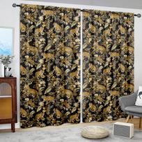 2pcs Seamless Painting of Tigers and Flowers Printed Curtain for Home Decor - Rod Pocket Window Treatment for Bedroom, Office 52.5cmX116cm X 2pcs black