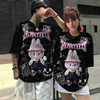 Labubu Men's and Women's T-shirt Cartoon Jersey Oversized Outdoor Sports Korean Version Couple Blockcore Top T-shirt 2XS balta