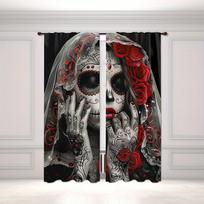 Skull and Red Rose Semi-Blackout Curtain Panels Contemporary Gothic Style 2-Piece 100% Polyester Drapes for Bedroom Window 100W130H(CM)&Rod Pocket gray