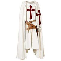 Vyriškas viduramžių riterio kryžiuočio tamplieriaus juodasis Helovino kostiumas su gobtuvu, apsiaustas chalatas Cosplay Renaissance S-6XL S balta